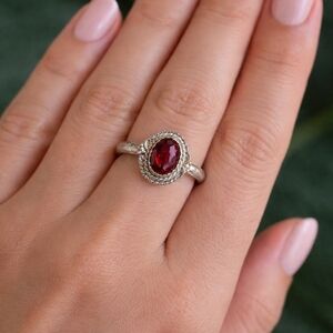Sterling Silver Garnet Ring Oval Cut Vintage Style Size 9.5